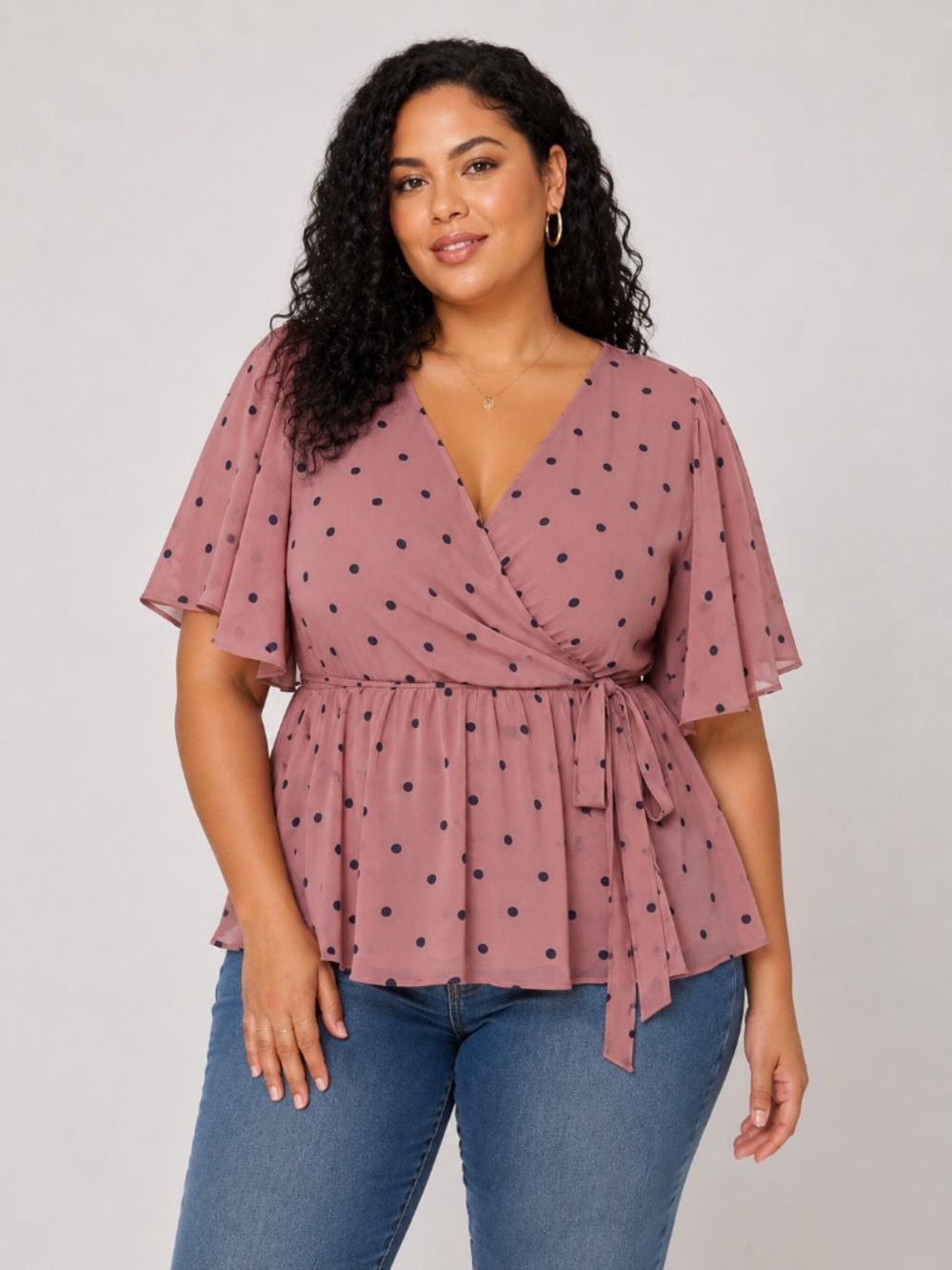 Plus size City Chic blouse, Pink polka dots, sz. 18, NWT